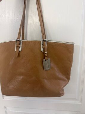 Longchamp Tan Leather Tote Bag With Silver Hardware